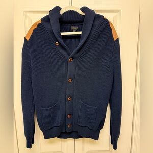J. Crew Navy Cardigan with Leather Patches, size: L